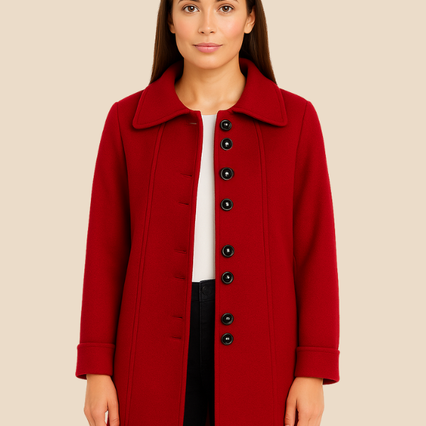 Elegancki płaszcz damski z kołnierzem – klasyczny płaszcz z guzikami