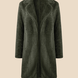 Miękki płaszcz damski z futerkiem – elegancki płaszcz z kołnierzem na chłodne dni