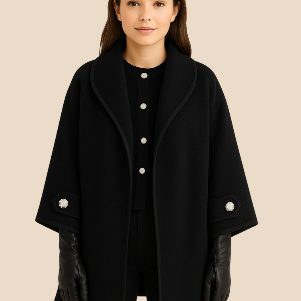 Stylowe ponczo damskie z kapturem i guzikami – eleganckie okrycie na jesień i zimę