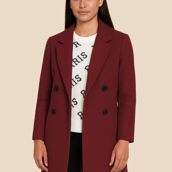 Elegancki płaszcz damski dwurzędowy – klasyczny płaszcz na jesień i zimę