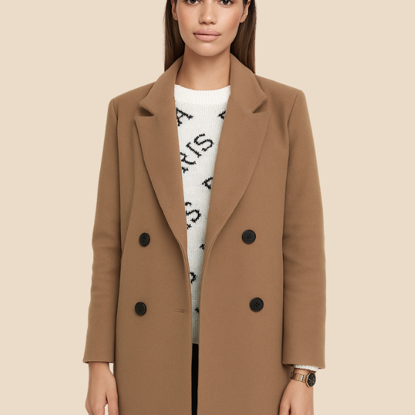 Elegancki płaszcz damski dwurzędowy – klasyczny płaszcz na jesień i zimę