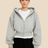 Krótka bluza damska z kapturem i zamkiem