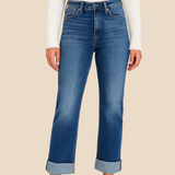 Damskie jeansy z podwiniętą nogawką i wysokim stanem