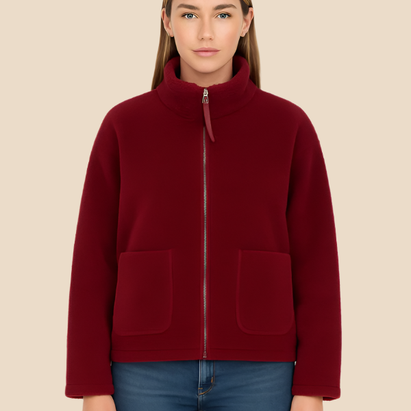 Bluza damska z futerkiem sherpa – ciepła bluza z zamkiem i kieszeniami