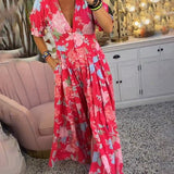 Zwiewna sukienka maxi w kwiaty z dekoltem V – elegancka i kobieca