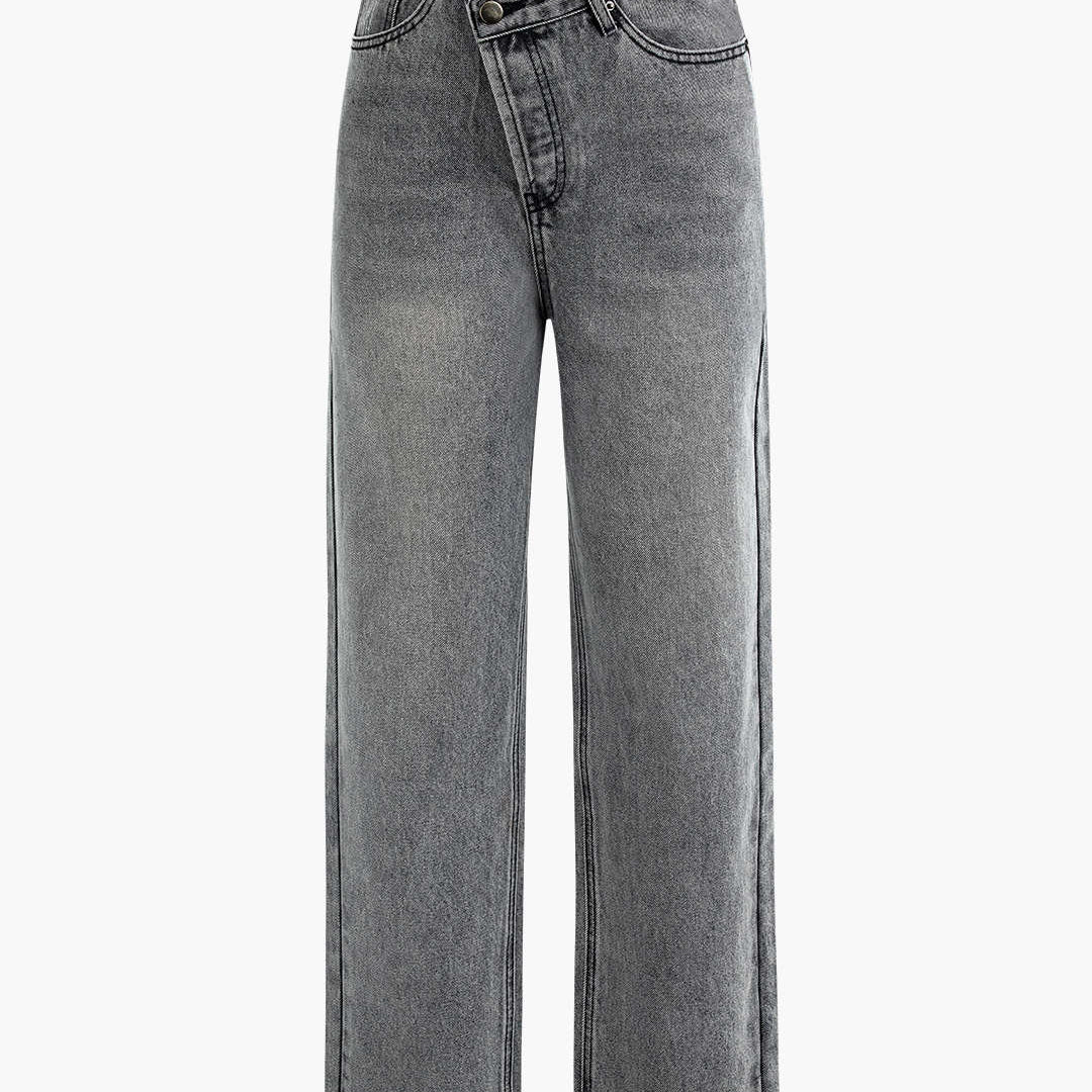 Asymmetriske High-Waist Jeans – Unik Detalje & Lige Ben