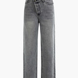 Asymmetriske High-Waist Jeans – Unik Detalje & Lige Ben