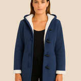 Damski płaszcz z kapturem i podszewką z miękkiego futerka