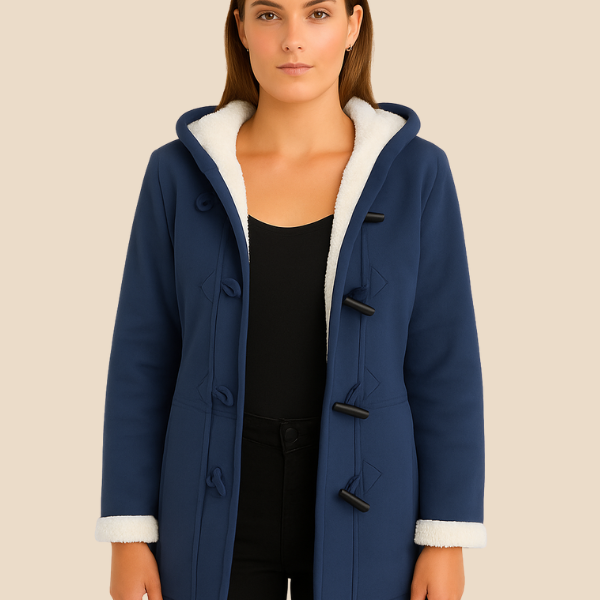 Damski płaszcz z kapturem i podszewką z miękkiego futerka