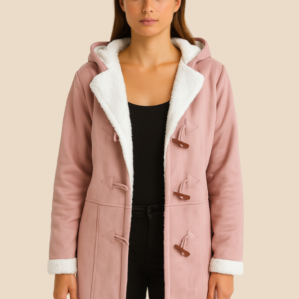 Damski płaszcz z kapturem i podszewką z miękkiego futerka