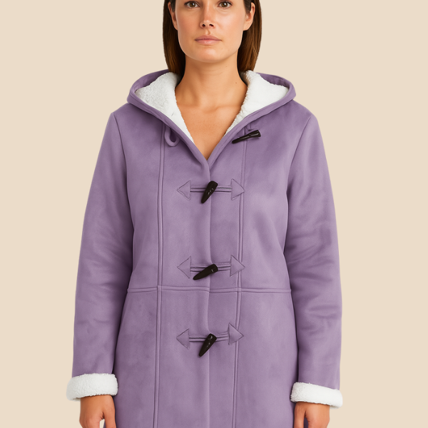 Damski płaszcz z kapturem i podszewką z miękkiego futerka