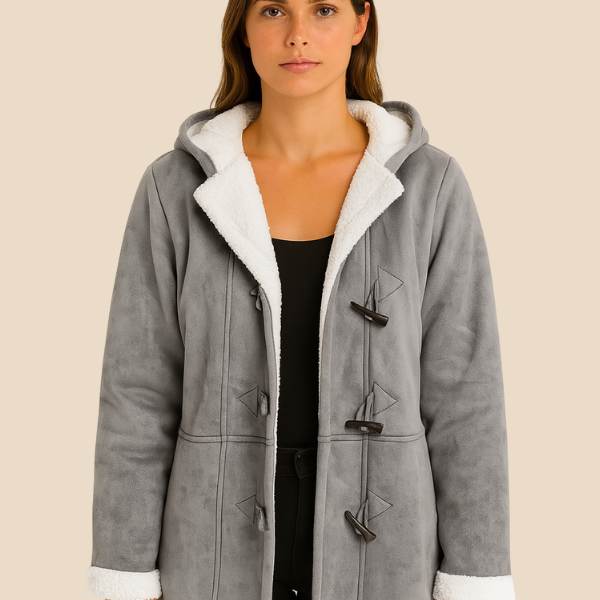 Damski płaszcz z kapturem i podszewką z miękkiego futerka