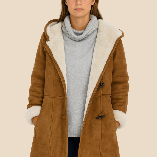 Damski płaszcz z kapturem i podszewką z miękkiego futerka