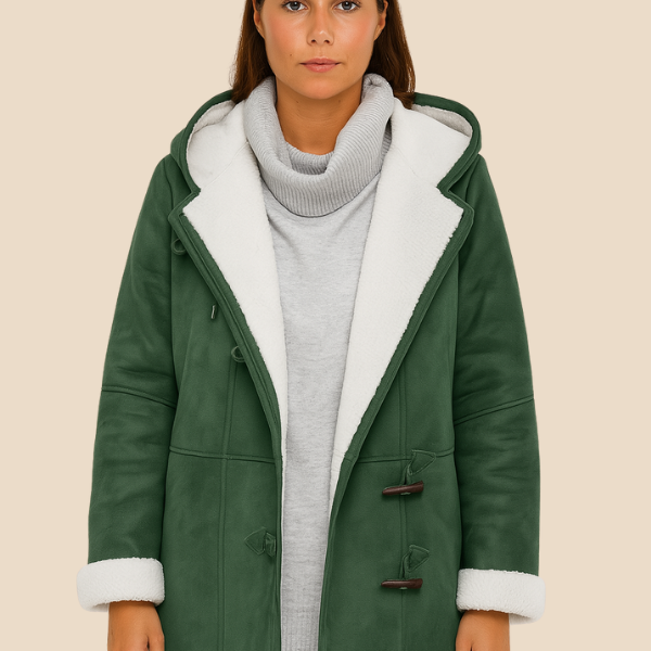 Damski płaszcz z kapturem i podszewką z miękkiego futerka