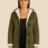 Damski płaszcz z kapturem i podszewką z miękkiego futerka