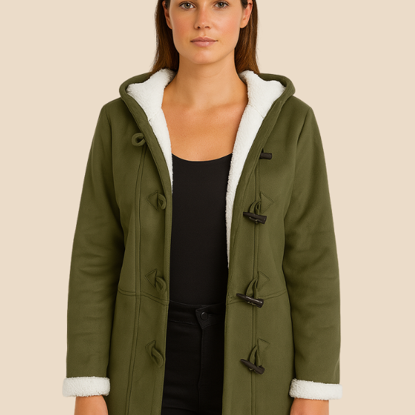 Damski płaszcz z kapturem i podszewką z miękkiego futerka