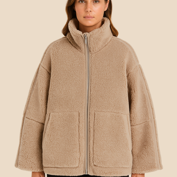 Bluza damska z futerkiem sherpa – ciepła bluza z zamkiem i kieszeniami