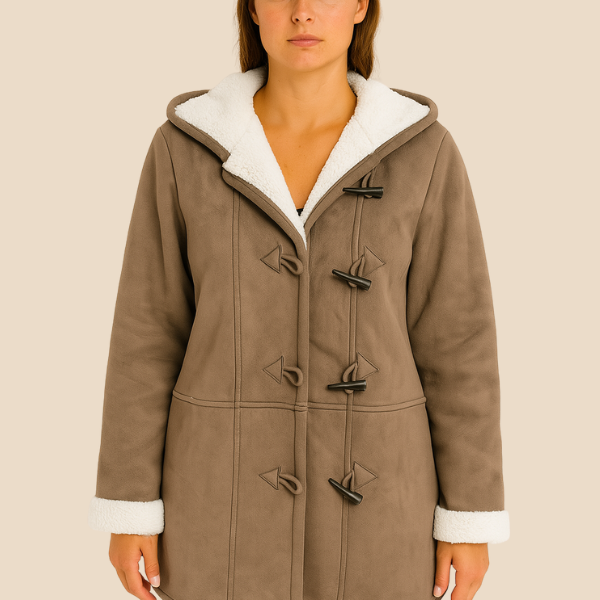 Damski płaszcz z kapturem i podszewką z miękkiego futerka