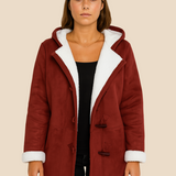 Damski płaszcz z kapturem i podszewką z miękkiego futerka