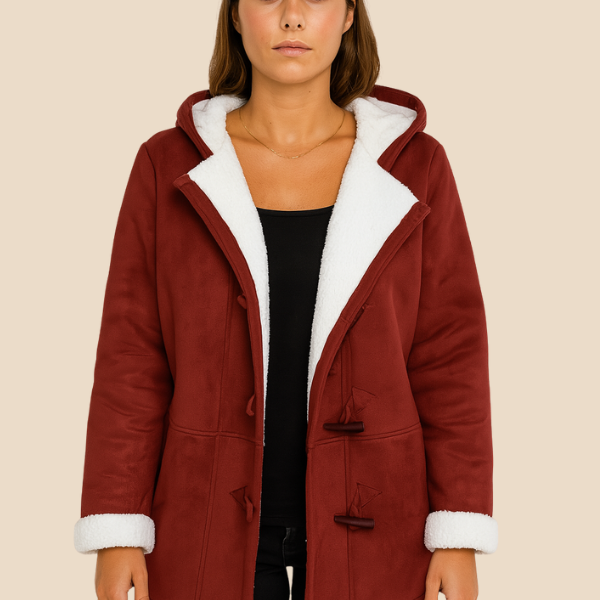 Damski płaszcz z kapturem i podszewką z miękkiego futerka