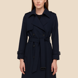 Damski klasyczny trencz z paskiem i klapami