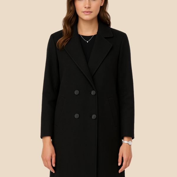 Klasyczny dwurzędowy płaszcz damski o eleganckim kroju