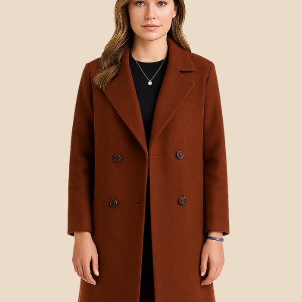 Klasyczny dwurzędowy płaszcz damski o eleganckim kroju