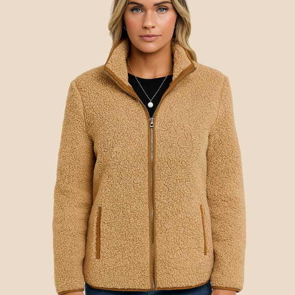 Miękka bluza teddy damska z kołnierzem zapinana na suwak