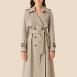 Damski klasyczny trencz z paskiem i klapami