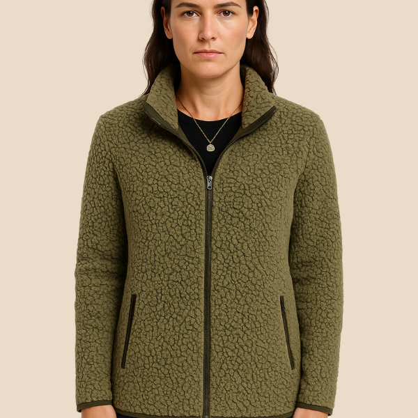 Miękka bluza teddy damska z kołnierzem zapinana na suwak