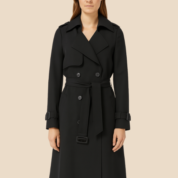 Damski klasyczny trencz z paskiem i klapami