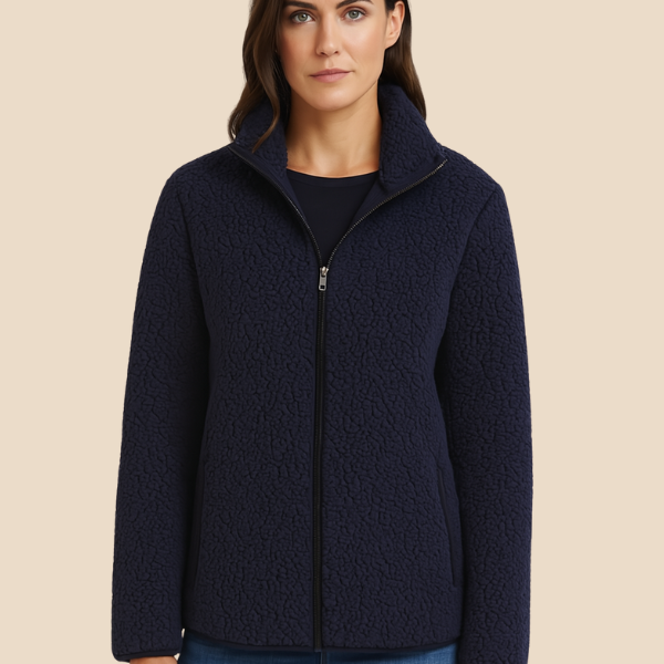 Miękka bluza teddy damska z kołnierzem zapinana na suwak