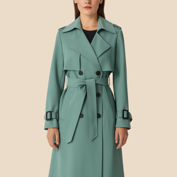 Damski klasyczny trencz z paskiem i klapami