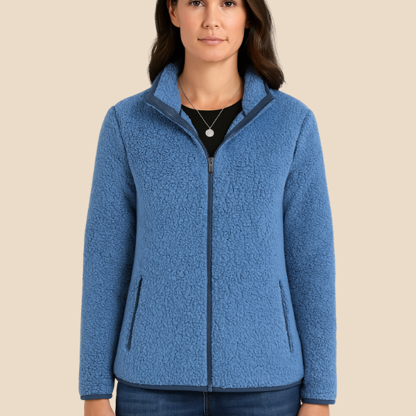 Miękka bluza teddy damska z kołnierzem zapinana na suwak