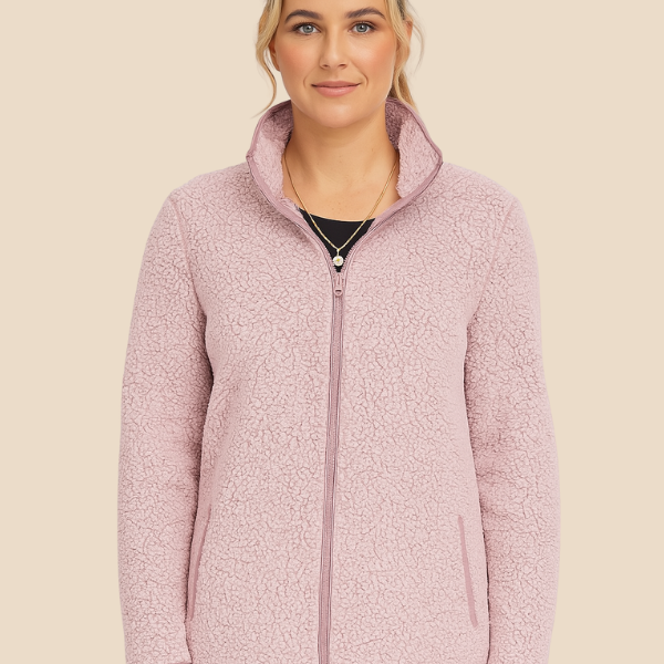 Miękka bluza teddy damska z kołnierzem zapinana na suwak