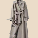 Damski klasyczny trencz z paskiem i klapami