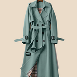 Damski klasyczny trencz z paskiem i klapami