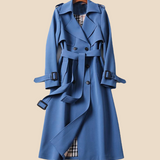 Damski klasyczny trencz z paskiem i klapami