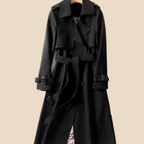 Damski klasyczny trencz z paskiem i klapami