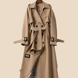 Damski klasyczny trencz z paskiem i klapami