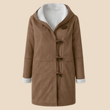 Damski płaszcz z kapturem i podszewką z miękkiego futerka