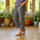 Lniane spodnie damskie 7/8 z kieszeniami – lekkie i eleganckie na lato