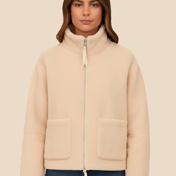 Bluza damska z futerkiem sherpa – ciepła bluza z zamkiem i kieszeniami