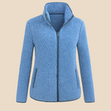 Miękka bluza teddy damska z kołnierzem zapinana na suwak