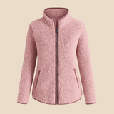 Miękka bluza teddy damska z kołnierzem zapinana na suwak