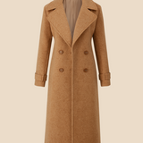 Długi elegancki płaszcz damski dwurzędowy z kołnierzem