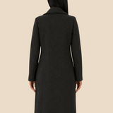 Długi elegancki płaszcz damski dwurzędowy z kołnierzem