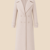 Długi elegancki płaszcz damski dwurzędowy z kołnierzem