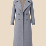 Długi elegancki płaszcz damski dwurzędowy z kołnierzem