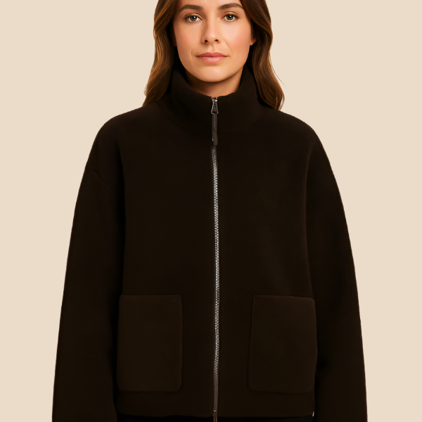 Bluza damska z futerkiem sherpa – ciepła bluza z zamkiem i kieszeniami